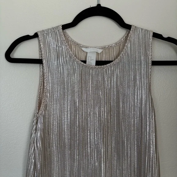H&M Silver Gold Pleated Sheath Midi Dress | Size XS - Picture 6 of 10